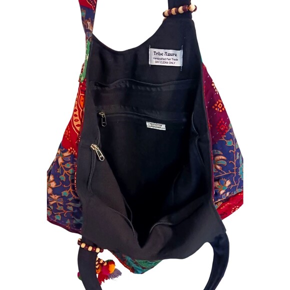 Tribe Azure Fair Trade Handmade Indian Shoulder Beach Bag Tote Boho Patchwork - Picture 5 of 6